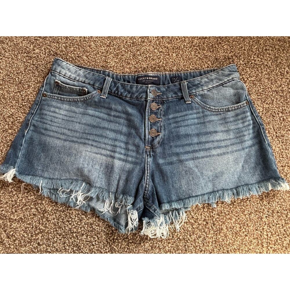 Lucky Brand Womens Shorts 14 32 Blue The Cut Off Denim Jean Distressed Frayed
